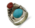 Navajo Ring 925 Silver Blue Turquiose & Mediterranean Coral Native Artist C.80's