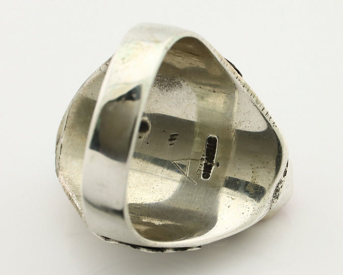Navajo Ring 925 Silver Blue Turquiose & Mediterranean Coral Native Artist C.80's