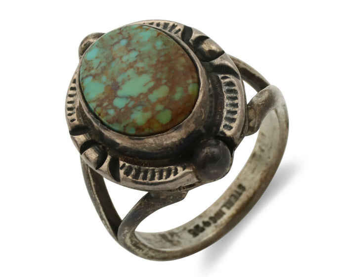 Navajo Ring .925 Silver Blue Turquoise Artist Signed Gecko C.1980's