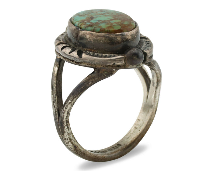 Navajo Ring .925 Silver Blue Turquoise Artist Signed Gecko C.1980's
