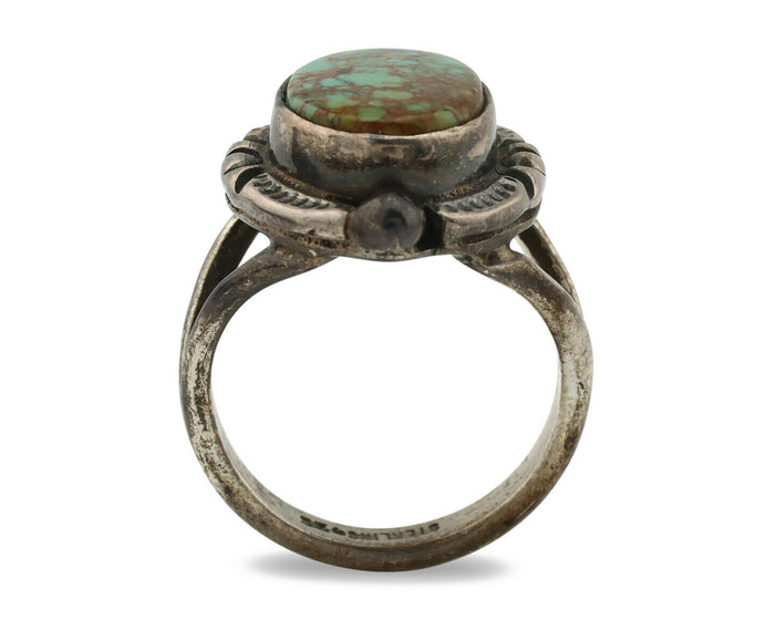 Navajo Ring .925 Silver Blue Turquoise Artist Signed Gecko C.1980's