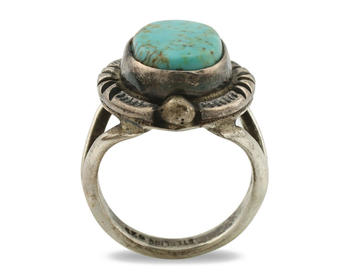Navajo Ring .925 Silver Blue Turquoise Artist Signed Gecko C.1980's