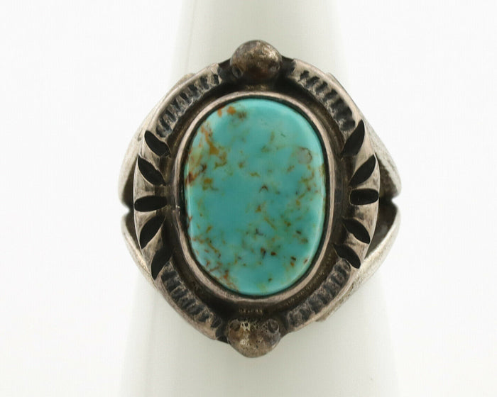 Navajo Ring .925 Silver Blue Turquoise Artist Signed Gecko C.1980's