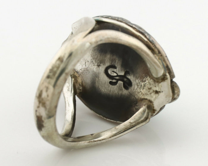 Navajo Ring .925 Silver Blue Turquoise Artist Signed Gecko C.1980's