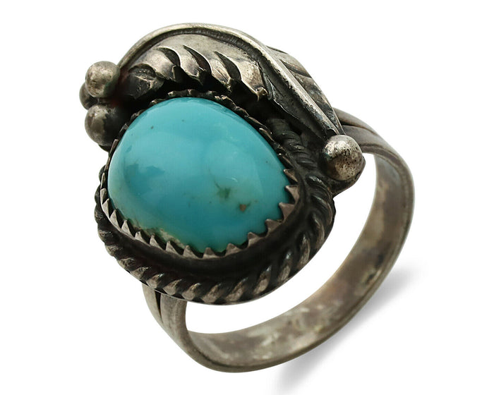 Navajo Ring .925 Silver Blue Turquoise Native American Artist C.1980's