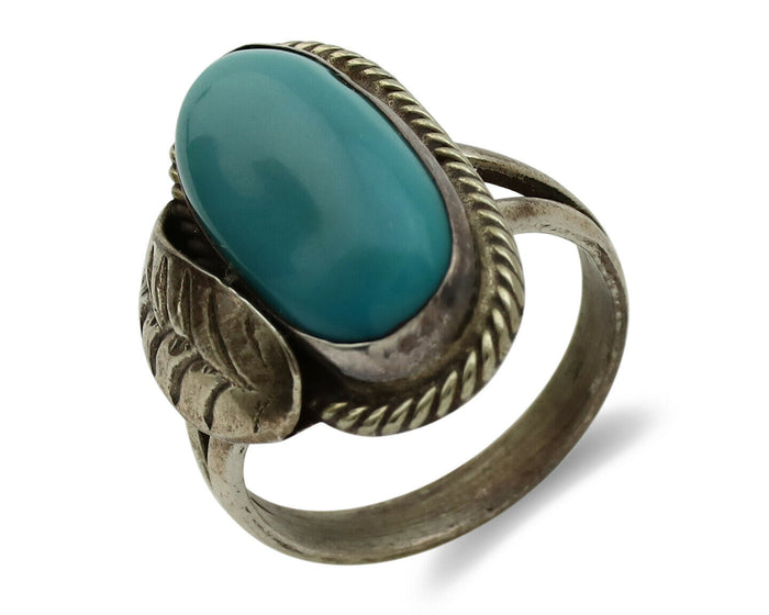Navajo Ring .925 Silver Blue Turquoise Native American Artist C.1980's