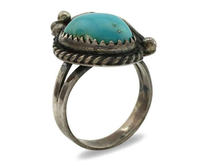 Navajo Ring .925 Silver Blue Turquoise Native American Artist C.1980's