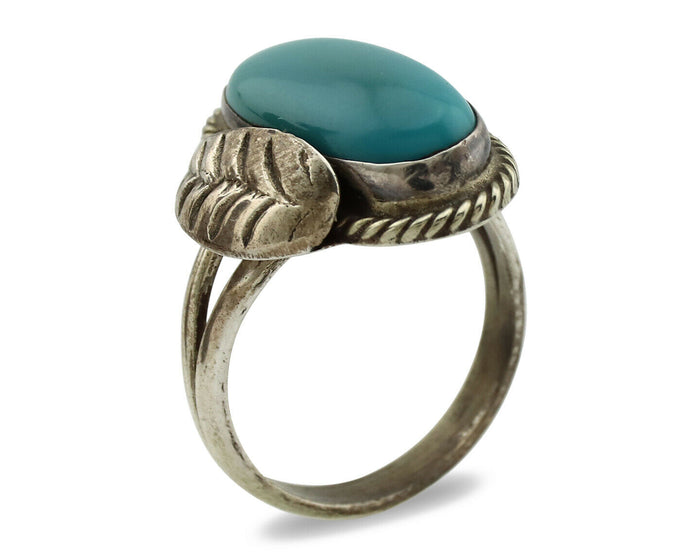 Navajo Ring .925 Silver Blue Turquoise Native American Artist C.1980's