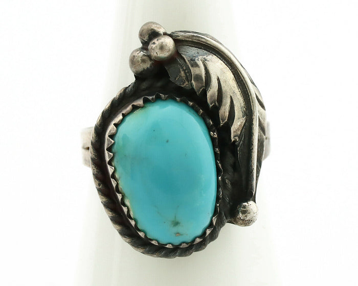 Navajo Ring .925 Silver Blue Turquoise Native American Artist C.1980's