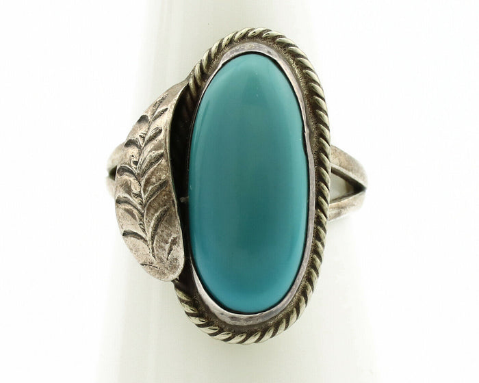 Navajo Ring .925 Silver Blue Turquoise Native American Artist C.1980's