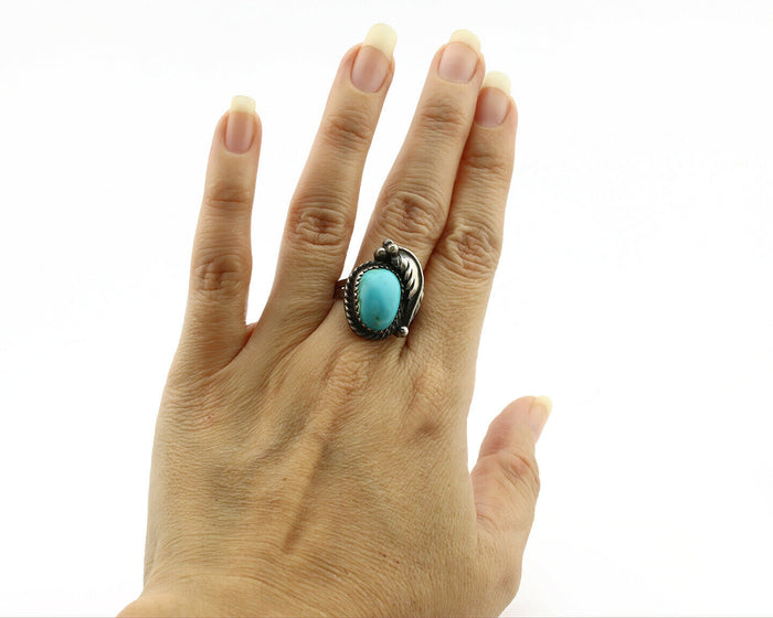 Navajo Ring .925 Silver Blue Turquoise Native American Artist C.1980's