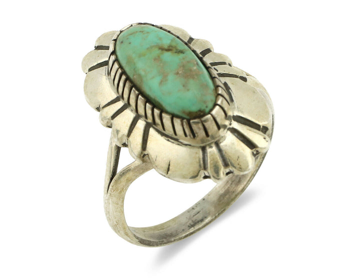 Navajo Ring .925 Silver Green Turquoise Artist Signed M Montoya C.80's