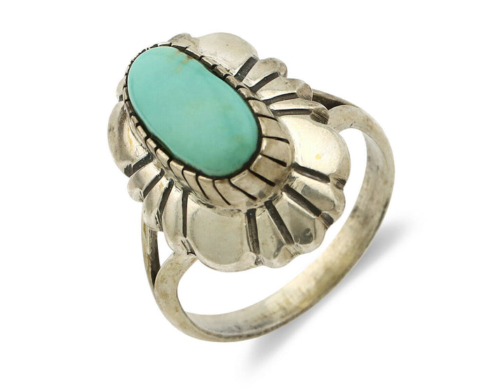 Navajo Ring .925 Silver Green Turquoise Artist Signed M Montoya C.80's