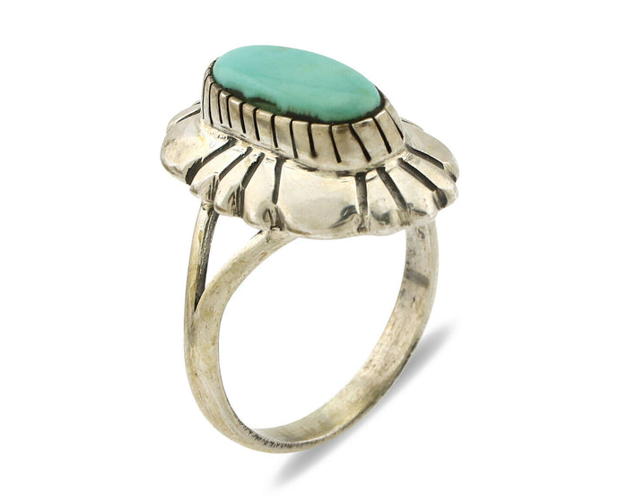 Navajo Ring .925 Silver Green Turquoise Artist Signed M Montoya C.80's