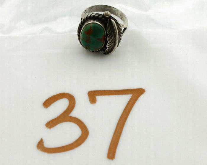 Navajo Ring .925 Silver Green Turquoise Artist Signed Sun C.1980's