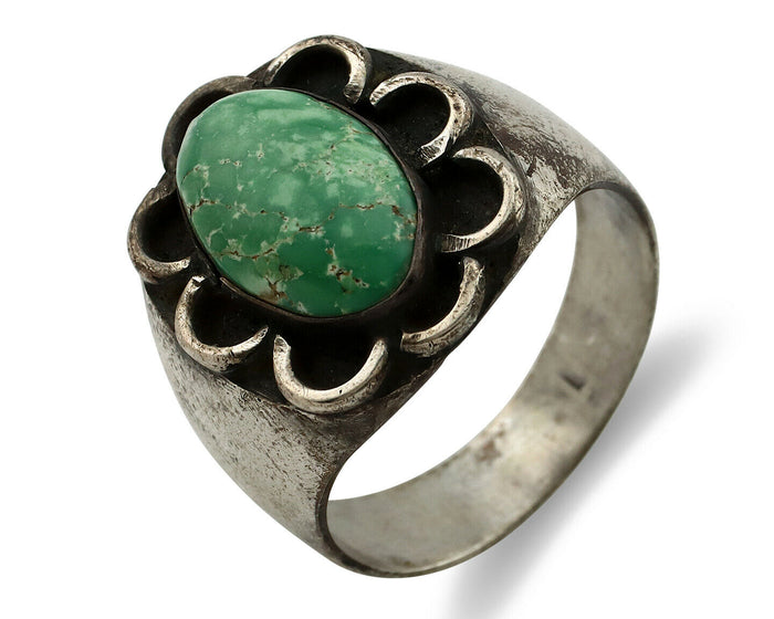 Navajo Ring .925 Silver Green Turquoise Native American Artist C.80's