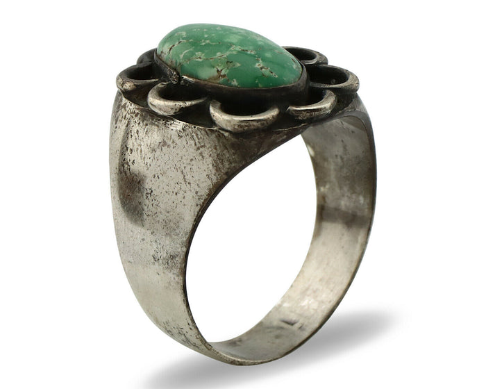 Navajo Ring .925 Silver Green Turquoise Native American Artist C.80's