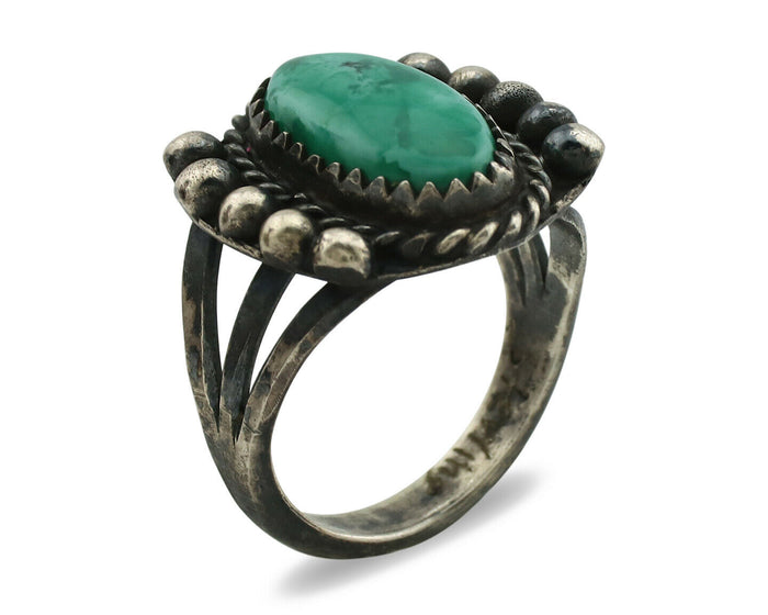 Navajo Ring .925 Silver Green Turquoise Signed Artist FA C.1980's
