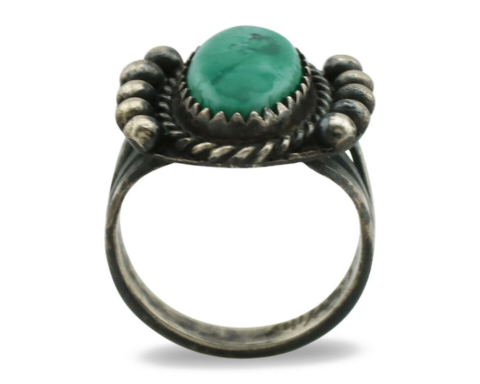 Navajo Ring .925 Silver Green Turquoise Signed Artist FA C.1980's
