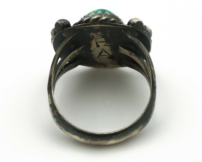 Navajo Ring .925 Silver Green Turquoise Signed Artist FA C.1980's