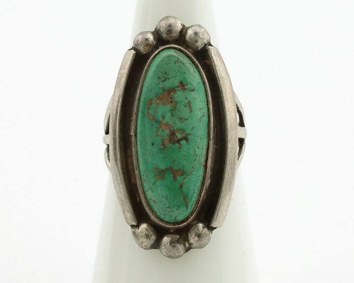 Navajo Ring .925 Silver Green Turquoise Signed Sun C.80's