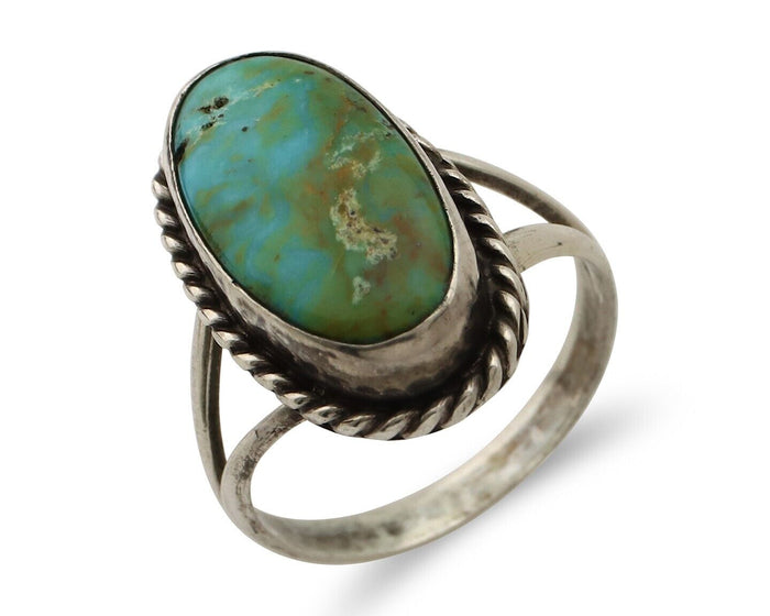Navajo Ring 925 Silver Kingman Turquoise Artist Native American Signed C.80's