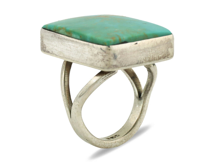 Navajo Ring .925 Silver Kingman Turquoise Artist Signed Gecko C.80's