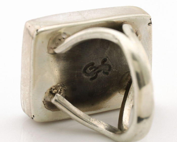 Navajo Ring .925 Silver Kingman Turquoise Artist Signed Gecko C.80's