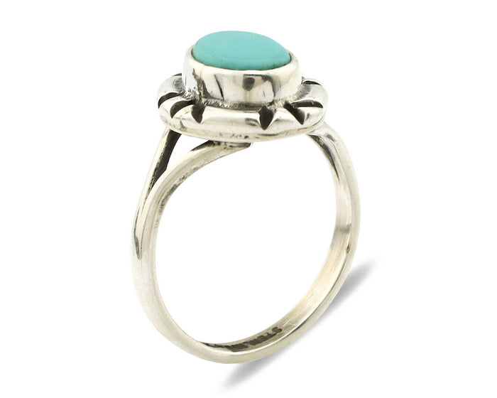 Navajo Ring .925 Silver Kingman Turquoise Artist Signed Gecko C.90's