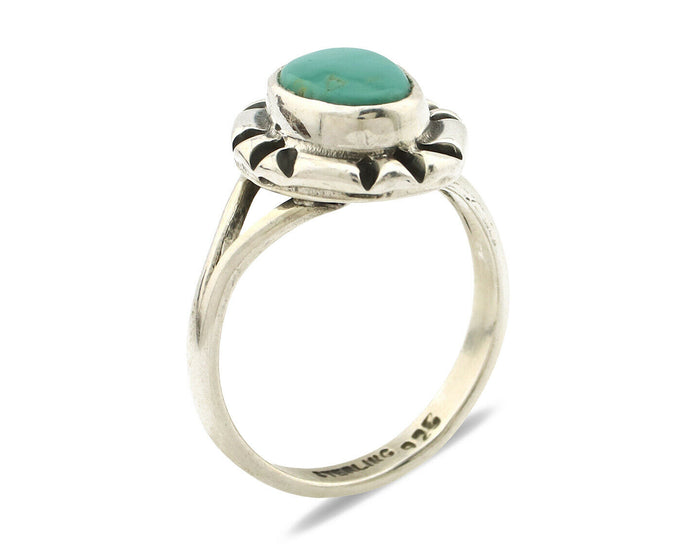 Navajo Ring .925 Silver Kingman Turquoise Artist Signed Gecko C.90's