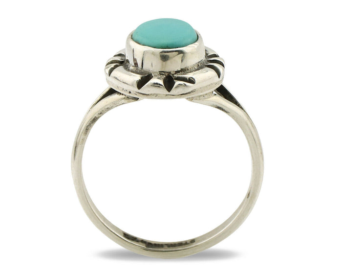 Navajo Ring .925 Silver Kingman Turquoise Artist Signed Gecko C.90's