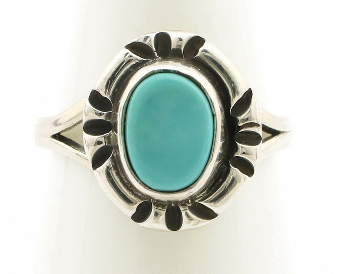 Navajo Ring .925 Silver Kingman Turquoise Artist Signed Gecko C.90's