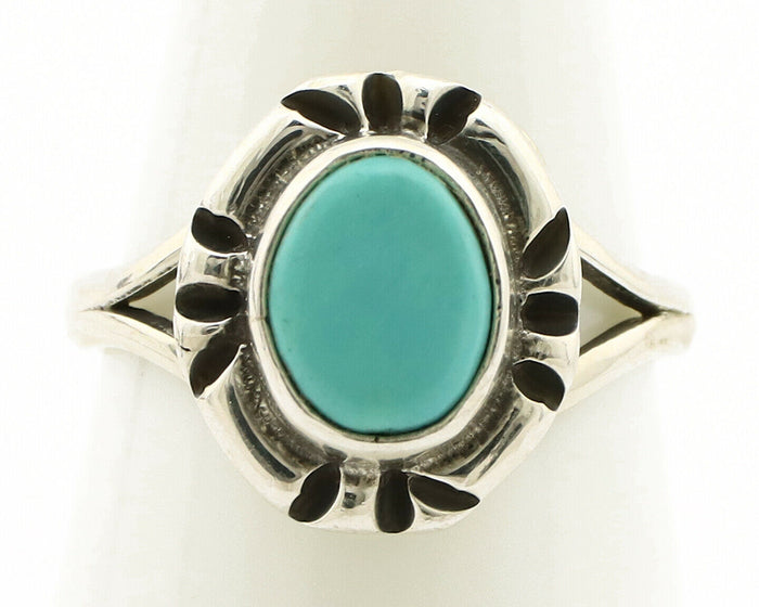 Navajo Ring .925 Silver Kingman Turquoise Artist Signed Gecko C.90's