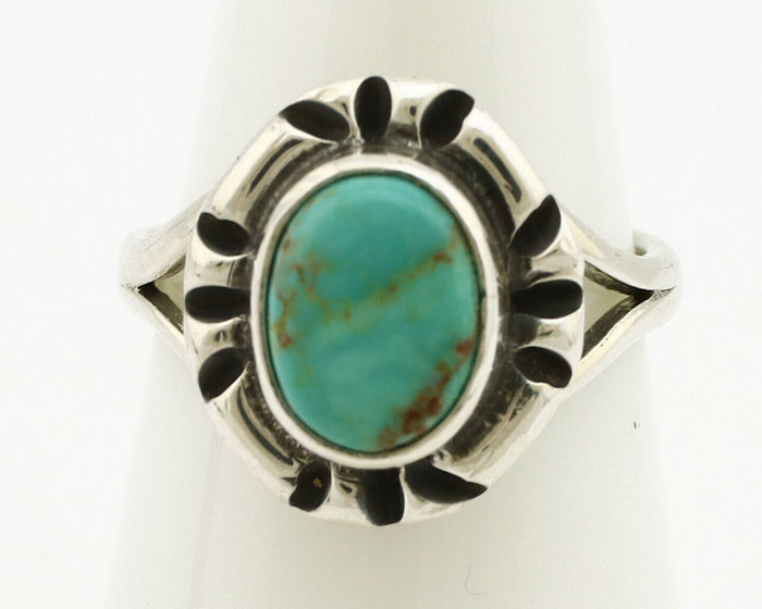 Navajo Ring .925 Silver Kingman Turquoise Artist Signed Gecko C.90's