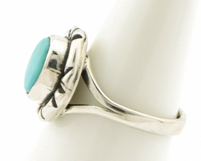 Navajo Ring .925 Silver Kingman Turquoise Artist Signed Gecko C.90's