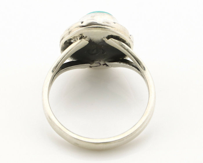Navajo Ring .925 Silver Kingman Turquoise Artist Signed Gecko C.90's