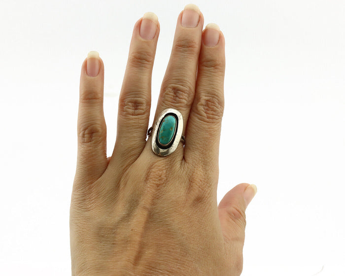 Navajo Ring .925 Silver Kingman Turquoise Artist Signed M Montoya C.80's