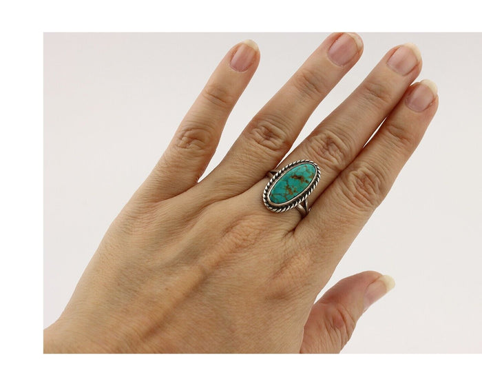 Navajo Ring 925 Silver Kingman Turquoise Artist Signed M Montoya C.80's