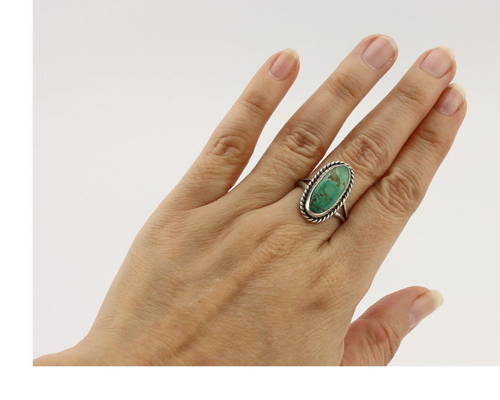 Navajo Ring 925 Silver Kingman Turquoise Artist Signed M Montoya C.80's