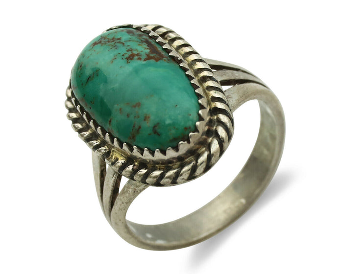 Navajo Ring .925 Silver Kingman Turquoise Native American Artist C.1980's