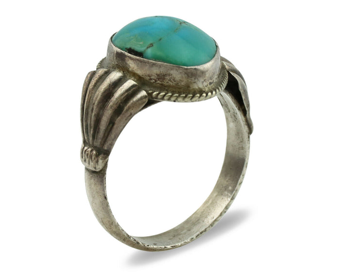 Navajo Ring .925 Silver Kingman Turquoise Native American Artist C.1980's