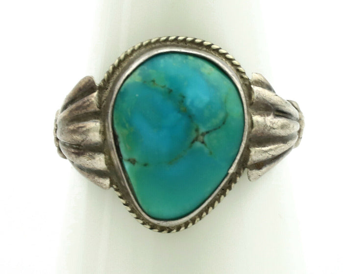 Navajo Ring .925 Silver Kingman Turquoise Native American Artist C.1980's