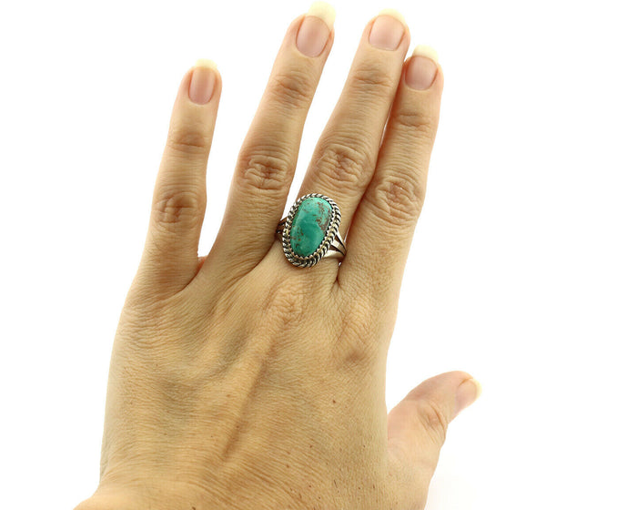 Navajo Ring .925 Silver Kingman Turquoise Native American Artist C.1980's