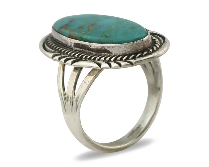 Navajo Ring .925 Silver Kingman Turquoise Native American Artist C.80's