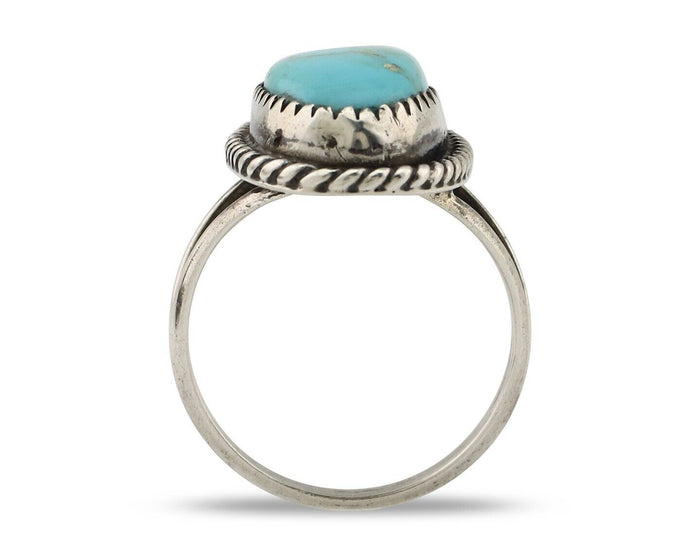 Navajo Ring 925 Silver Kingman Turquoise Native American Artist C.80's