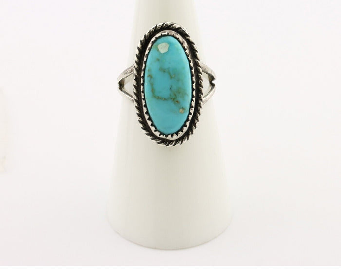Navajo Ring 925 Silver Kingman Turquoise Native American Artist C.80's