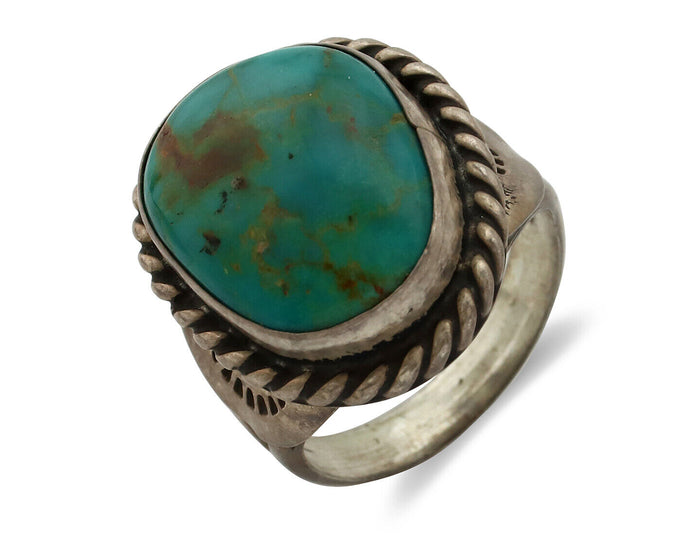 Navajo Ring .925 Silver Kingman Turquoise Native American Signed C.80's