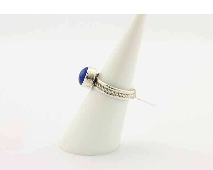 Navajo Ring 925 Silver Lapis Hand Stamped Native American Artist C.80's