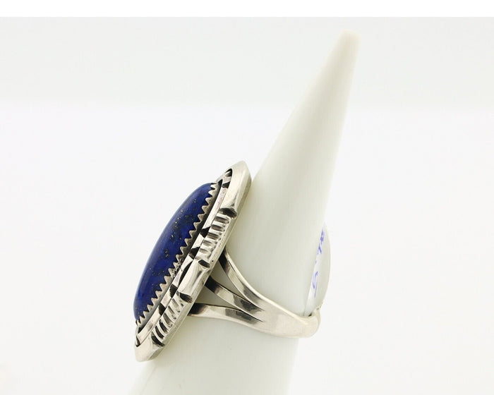 Navajo Ring 925 Silver Lapis Hand Stamped Signed William Denetdale C.80's