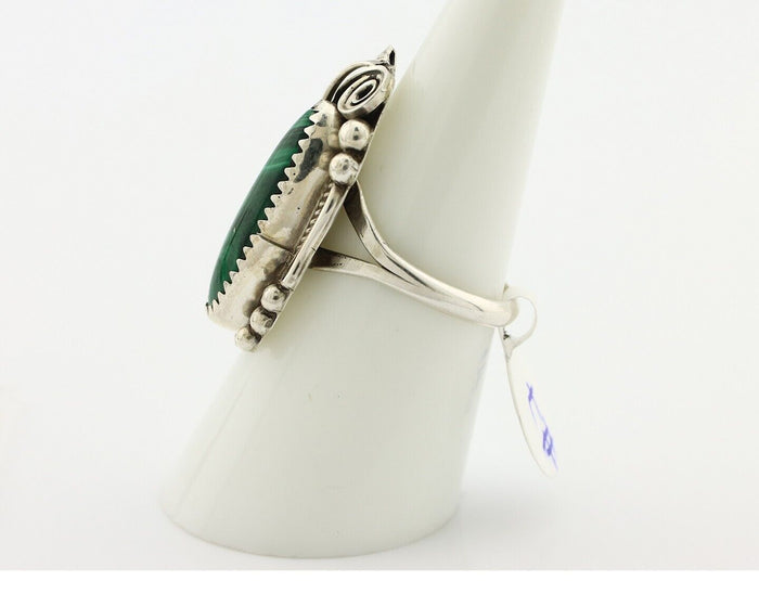 Navajo Ring .925 Silver Malachite Hand Stamped Signed Billy Eagle C.80's